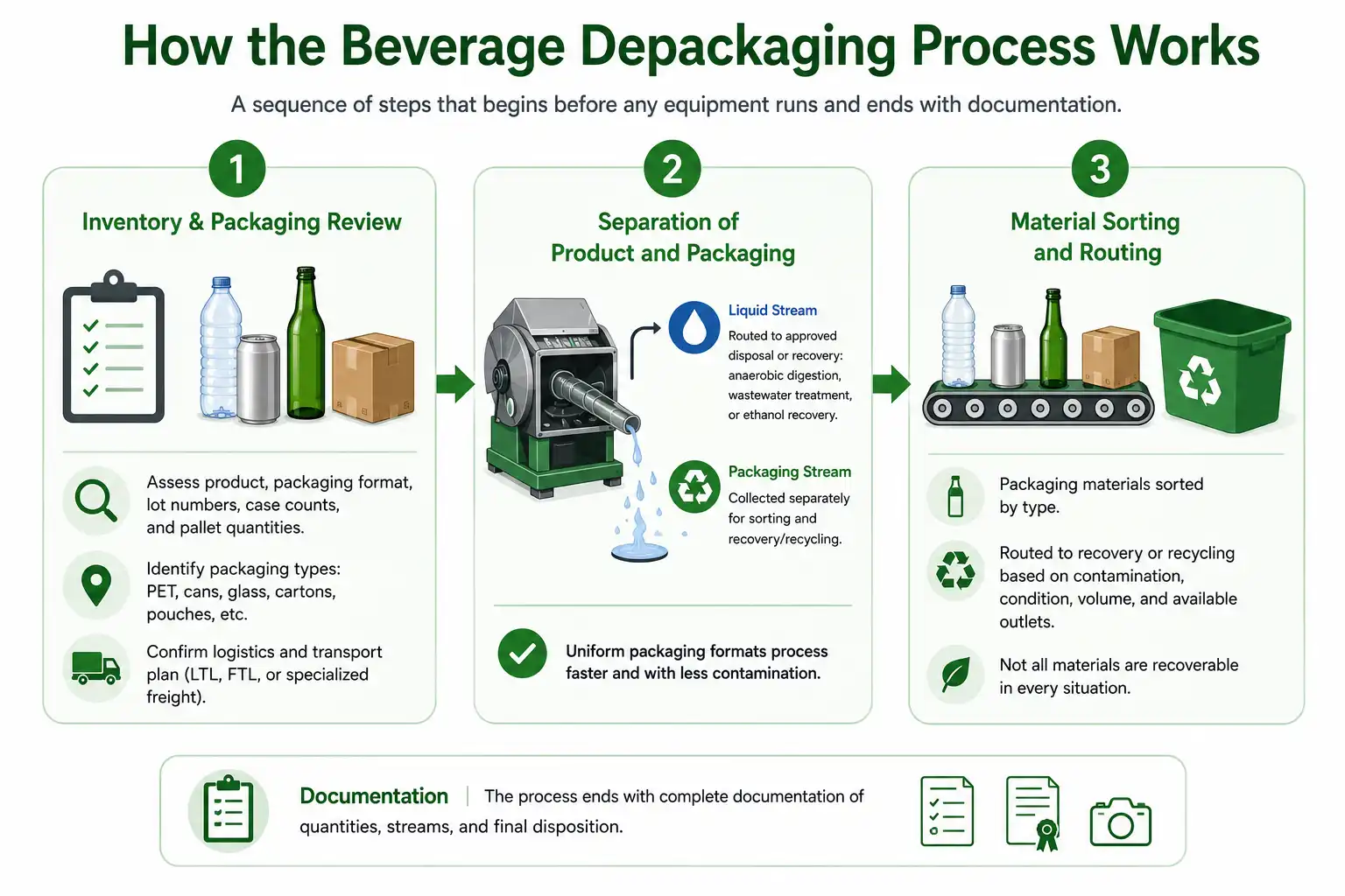 Beverage depackaging process overview