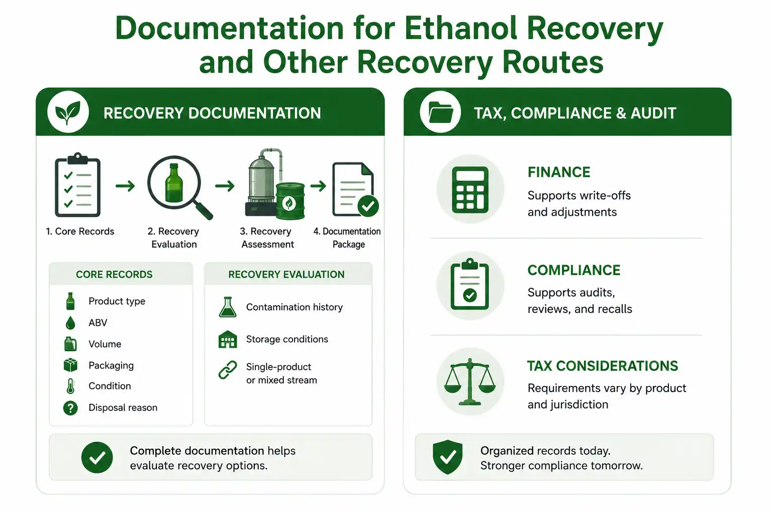 Documentation and evaluation for recovery processes